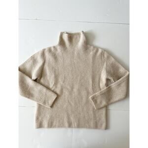 Epoque De Rueen Wool Blend Sweater Women M Cream Mock Neck Ribbed Knit Cozy Soft